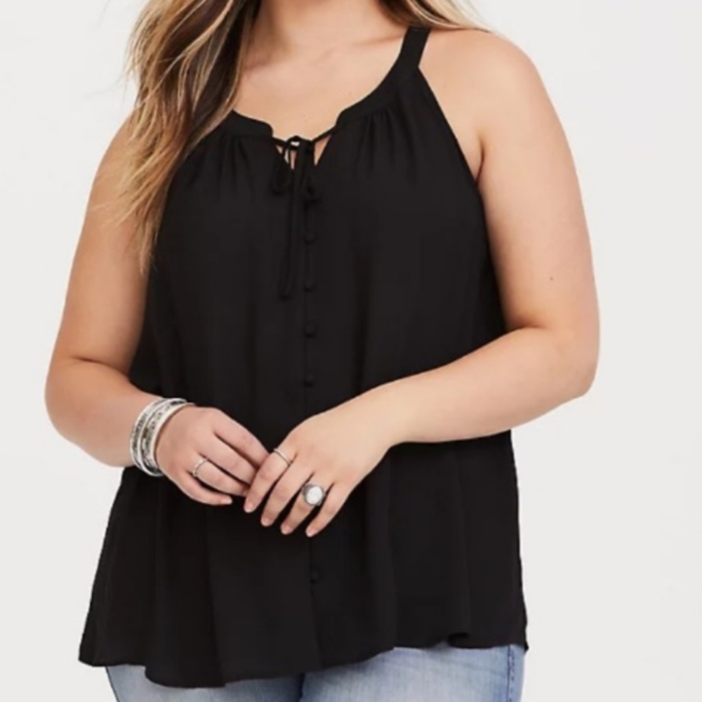Torrid Black Sheer Georgette Blouse Goddess Neck Sleeveless Top Size 1